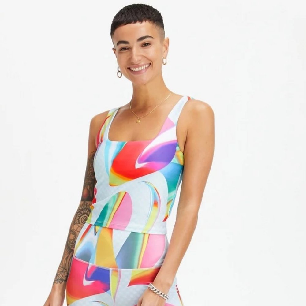 Fabletics Lydia Built in Bra Tank Pride Carnival Print NWT M